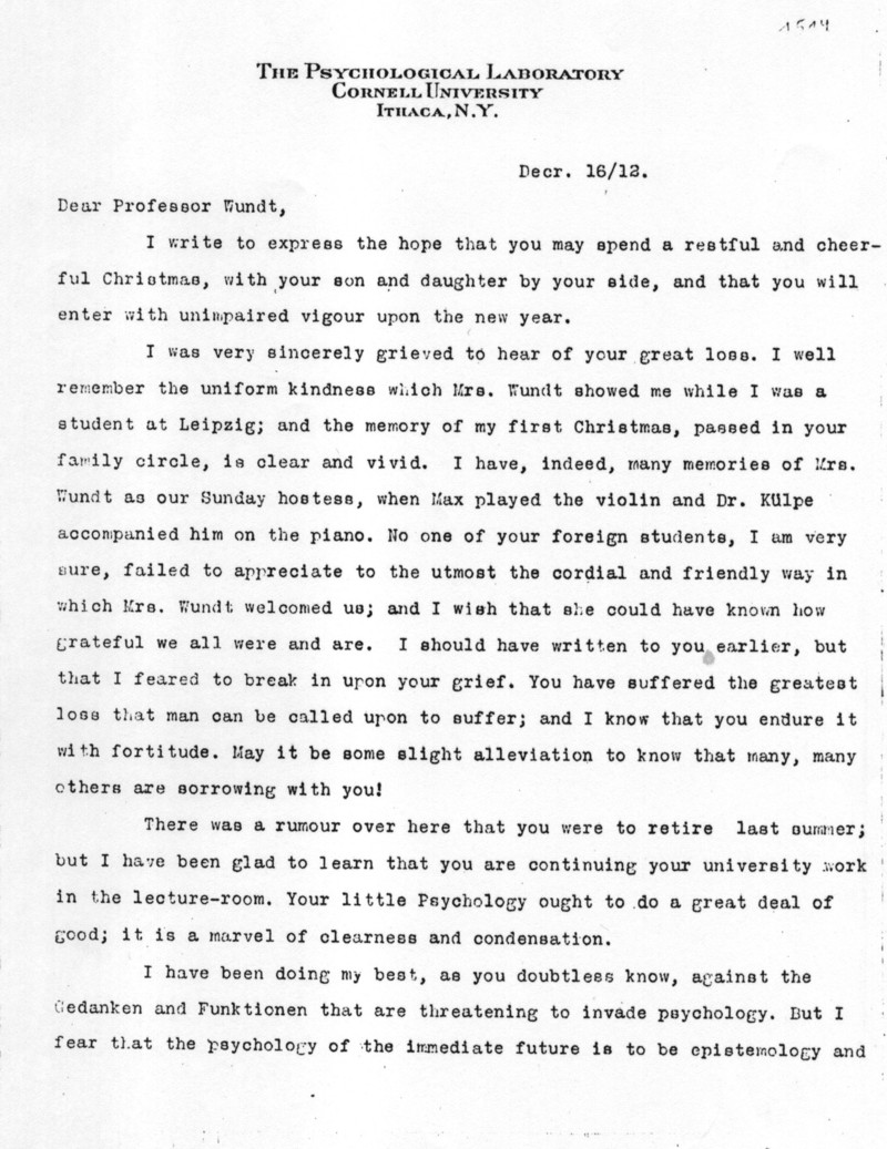 Brief von E. Titchener, 1912, Seite 1
