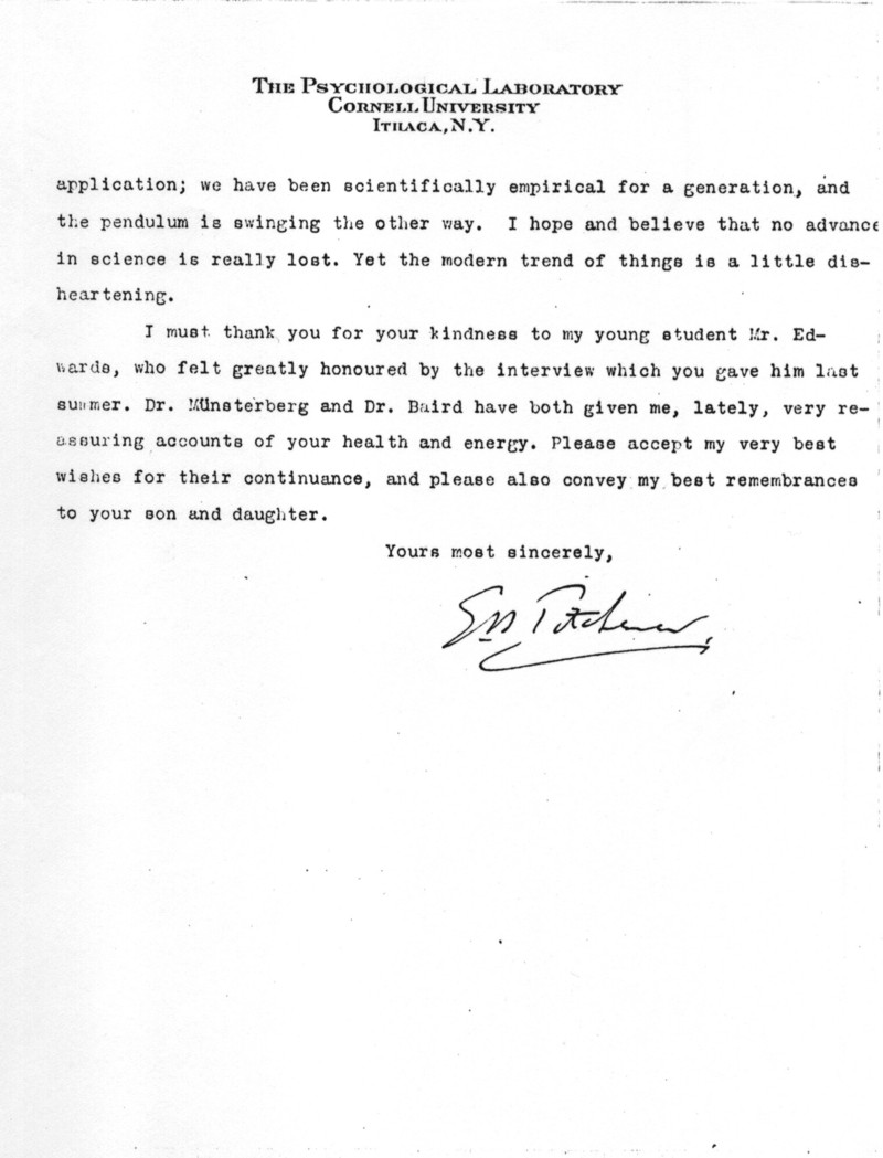 Brief von E. Titchener, 1912, Seite 2