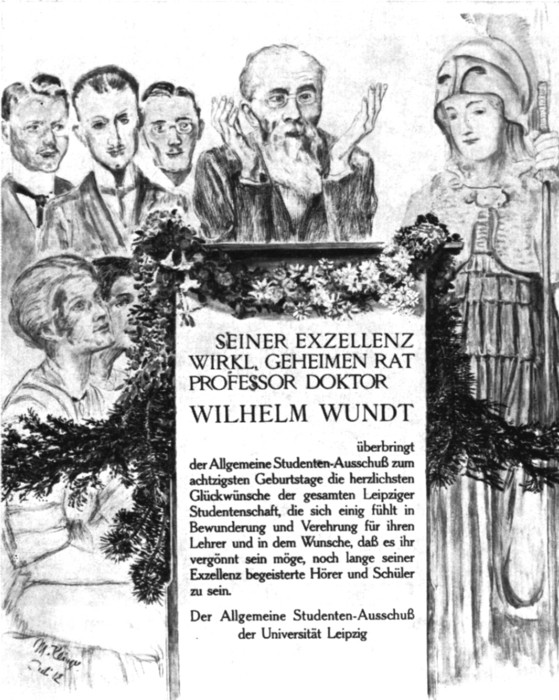 Zeichnung, Wilhelm Wundt vom Allgemeinen Studentenausschuß zum 80. Geburtstag gewidmet
